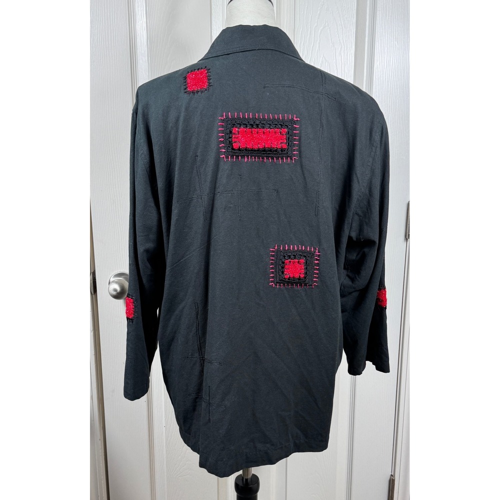 Great Cavalier Silk XL Jacket Embellished Patchwork Full Zip Button Up Black - Picture 3 of 12
